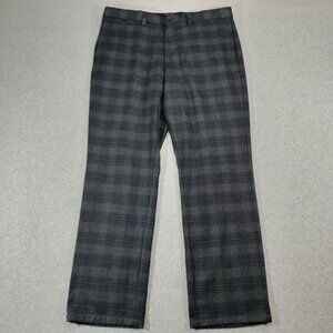 Banana Republic Aiden Wool PL Navy Plaid Dress Pants Mens 36x32 Flat Front